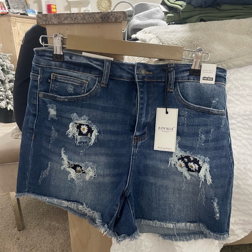 Judy Blue Distressed Jean Shorts - Dark Blue